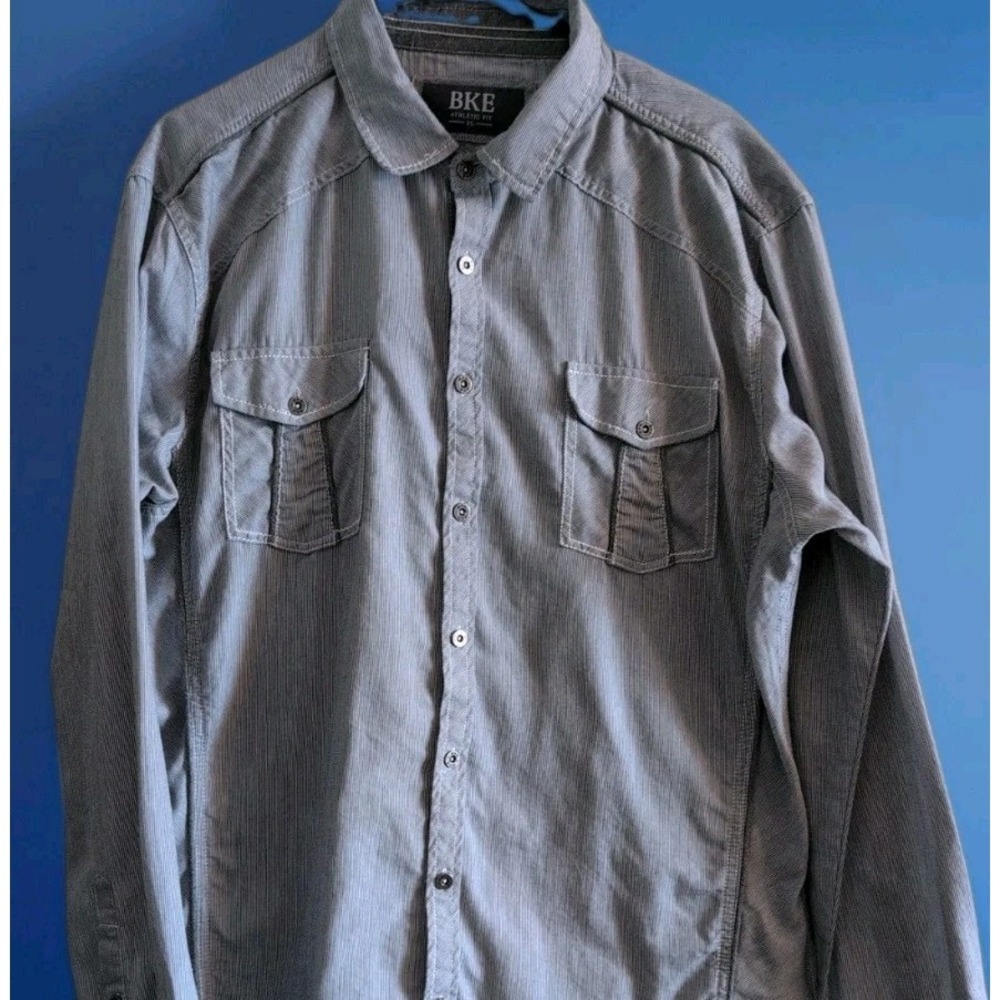 BKE‎ Buckle Athletic Fit Gray Pin Striped Western Long Sleeve Soft  Sz XL GUC